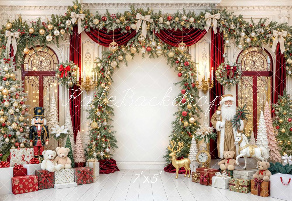 Kate Christmas Santa Nutcracker Arch Garland Gift Printed Backdrop Designed by Mini MakeBelieve