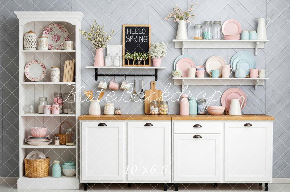 Kate Spring Kitchen Pastel Shelf Cabinet Backdrop Designed by Patty Roberts