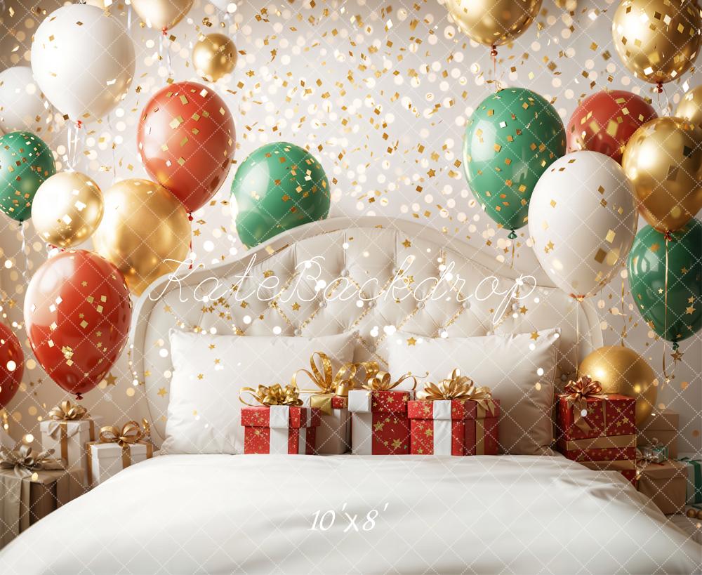 Kate Christmas Headboard Balloons Gift Boxes White Backdrop Designed by Emetselch