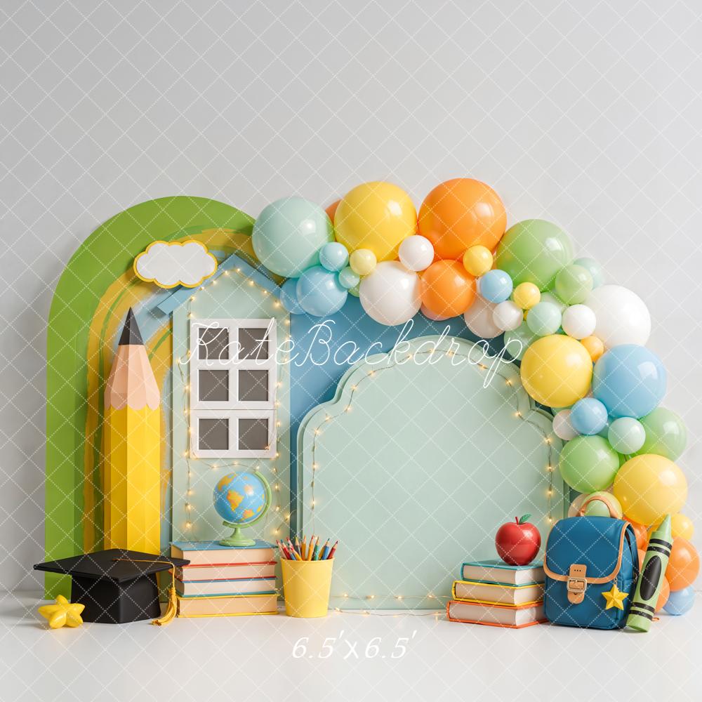 Kate Graduation Balloons Arch Pencil Books Printed Backdrop Designed by Emetselch