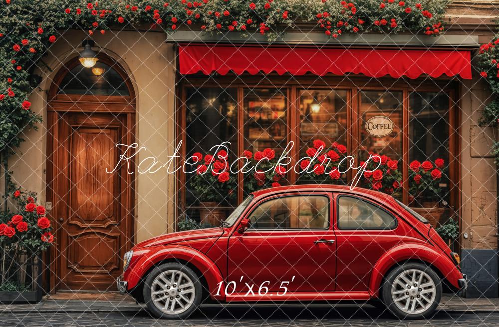 Kate Valentine Red Vintage Car Cafe Shop Backdrop Designed by Emetselch