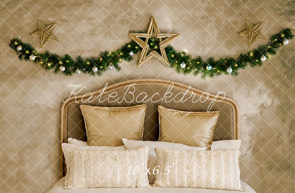Kate Christmas Headboard Beige Bedroom Garland Star Printed Backdrop Designed by Fantasyphotoart