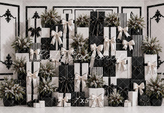 TEST Kate Black White Gift Box Floral Wall Printed Backdrop Designed by Ashley Paul