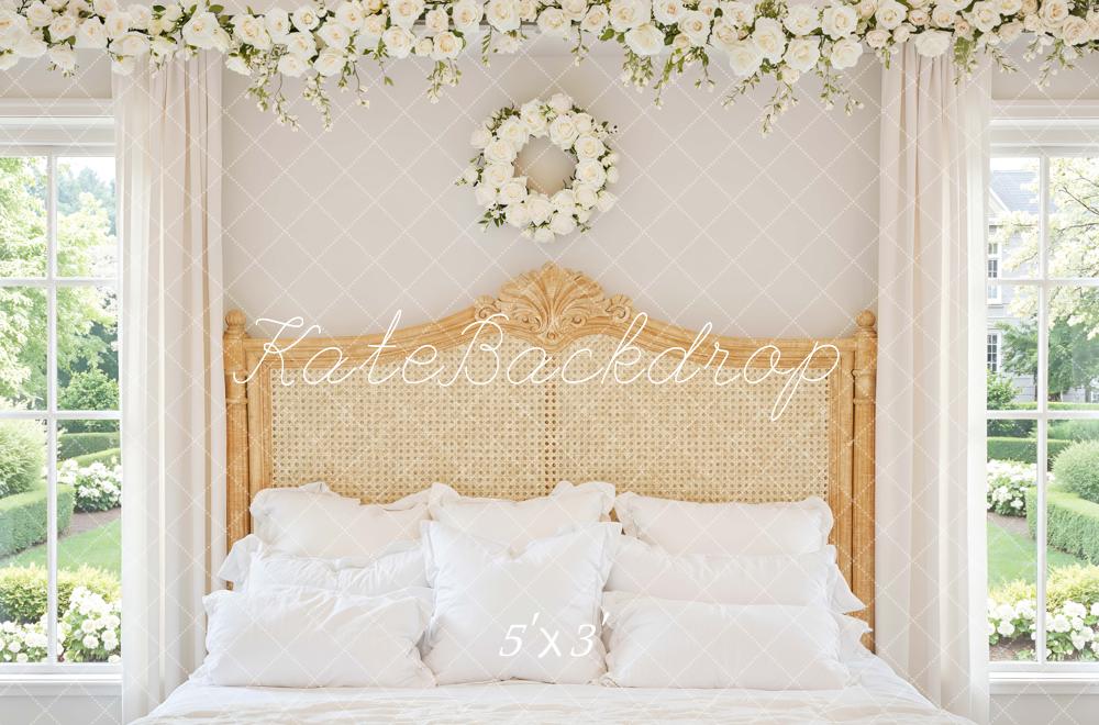Kate White Flower Arch Wreath Headboard Printed Backdrop Designed by Mini MakeBelieve
