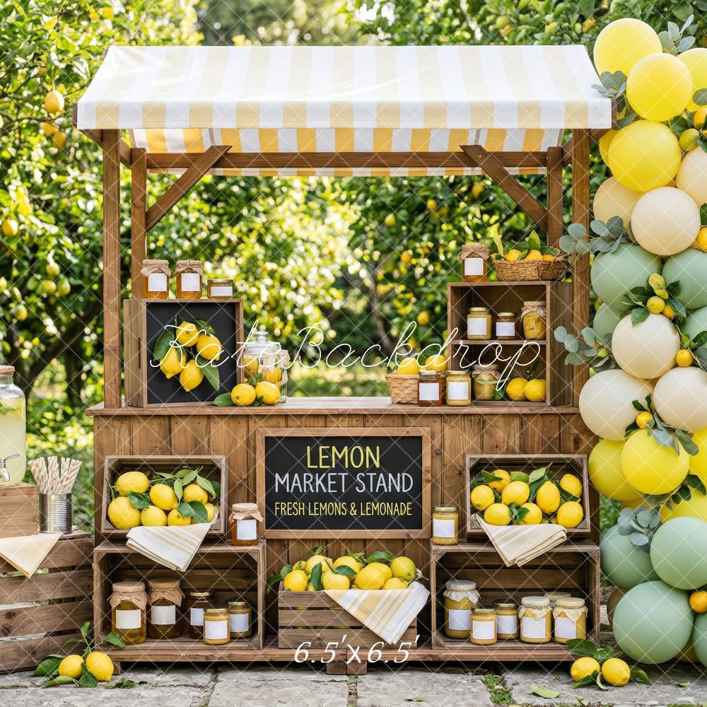 Kate Summer Lemon Market Stand Balloons Orchard Printed Backdrop Designed by Patty Roberts