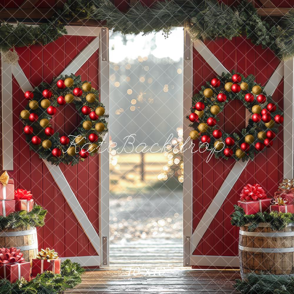 Corona de Puerta de Granero Roja de Navidad Diseñada por Mini MakeBelieve