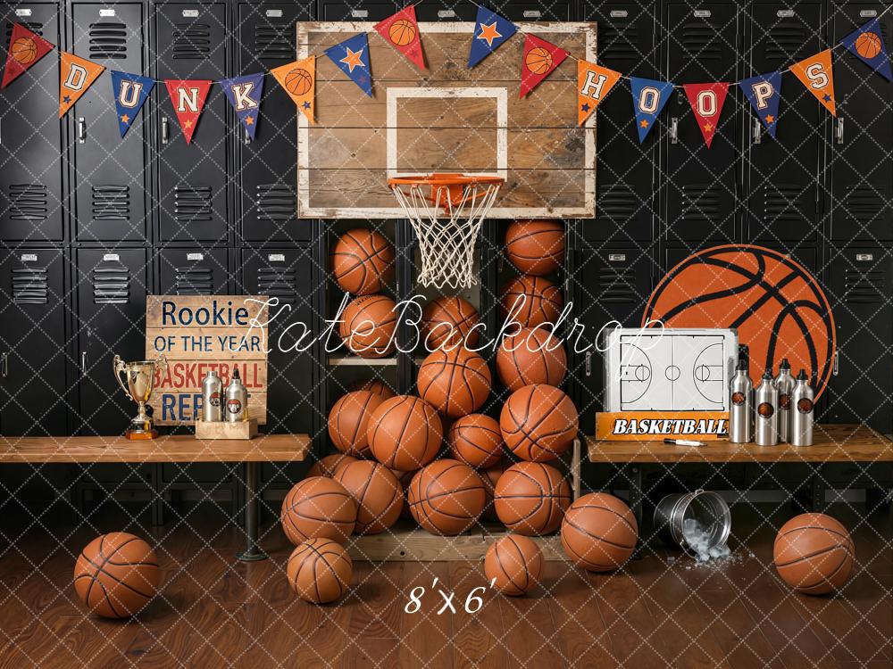 Kate Basketball Locker Room Bench Hoop Basketballs Backdrop Designed by Emetselch
