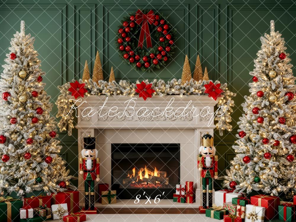 Kate Christmas Fireplace Christmas Tree Nutcracker Wreath Backdrop Designed by Patty Roberts