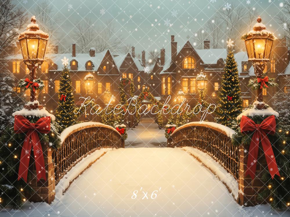 Fondo del pueblo de faroles del puente nevado de Navidad Designed by Emetselch