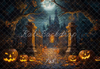Kate Halloween Dark Forest Retro Castle Gate Printed Backdrop Designed by Emetselch
