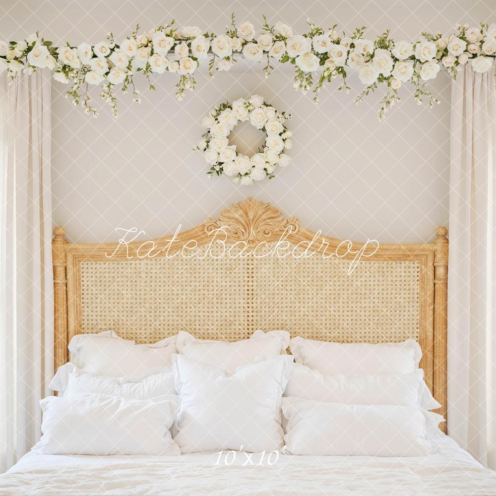 Kate White Flower Arch Wreath Headboard Printed Backdrop Designed by Mini MakeBelieve