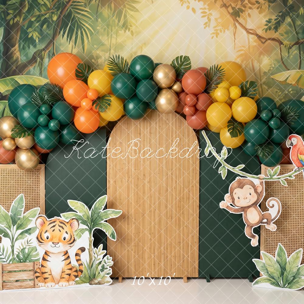 Kate Cake Smash Jungle Balloon Arch Cartoon Animals Printed Backdrop Designed by Patty Roberts