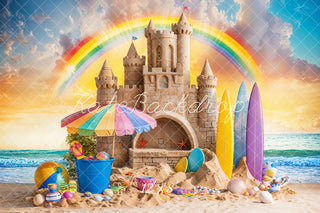 Beach Zomer Zandkasteel Regenboog Foto Achtergrond Designed by Emetselch
