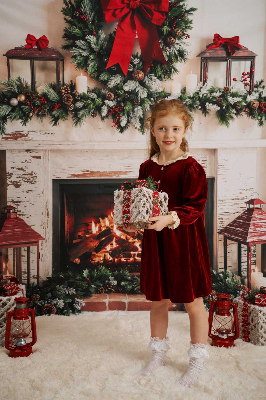 Kate Christmas Wreath Fireplace Photo Kit Photography Backdrops&Props Themed Bundle