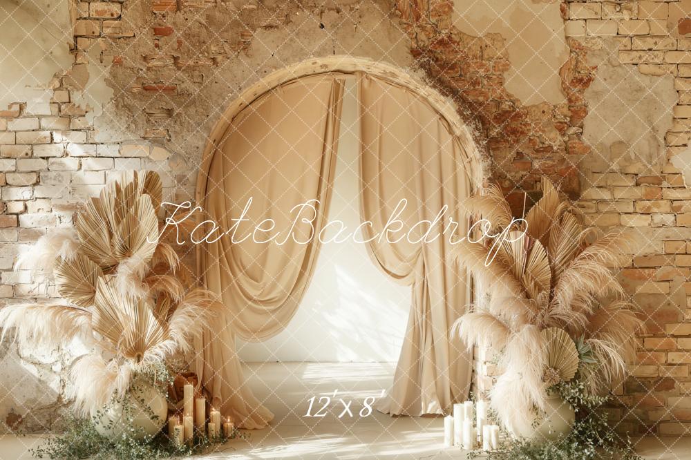 Kate Mother's Day Boho Arch Brick Wall Dried Pampas Backdrop Designed by Emetselch