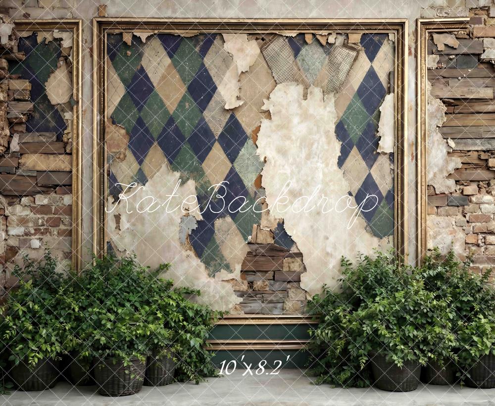 Kate Father's Day Vintage Argyle Brick Wall Plants Printed Backdrop Designed by Mini MakeBelieve