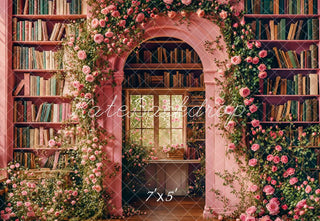 Kate Back To School Floral Arch Library Photo Printed Backdrop Designed by Emetselch