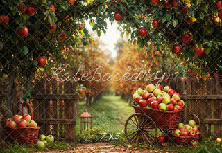 Kate Fall Apple Orchard Cart Harvest Printed Backdrop Designed by Emetselch