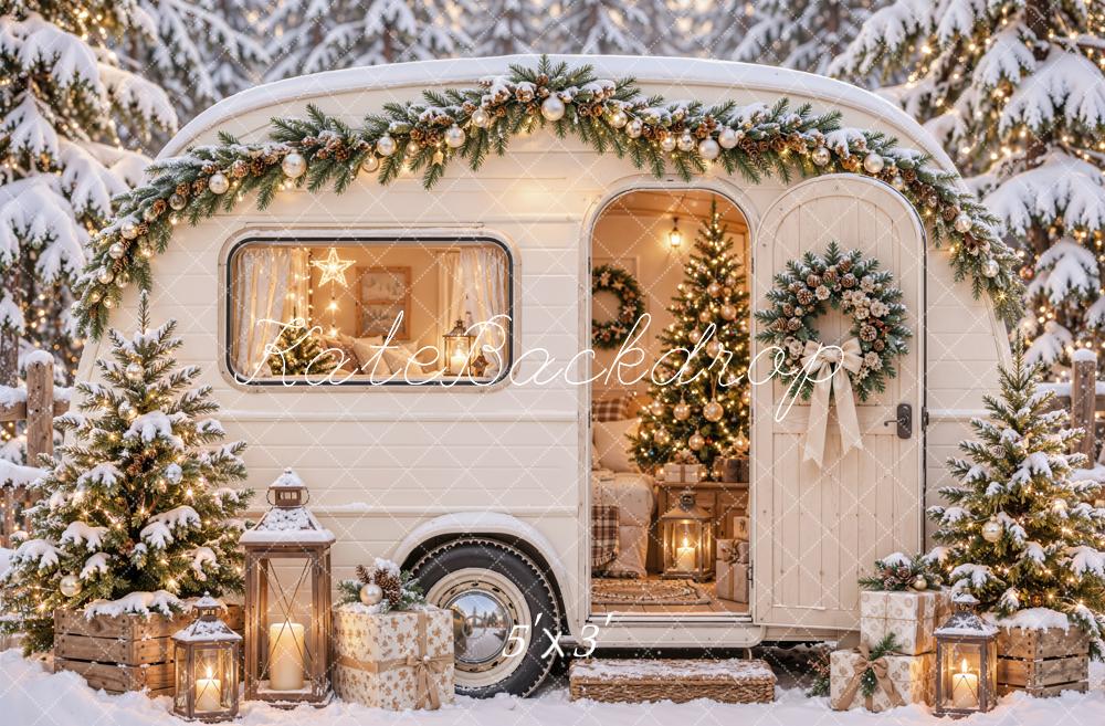 Kate Christmas Snowy White Camper Garland Gifts Forest Printed Backdrop Designed by Emetselch
