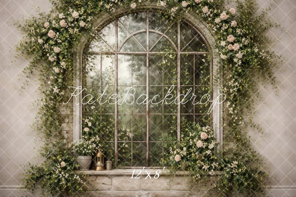 Kate Spring Flower Arch Vintage Window Printed Backdrop Designed by Vertigo Productions