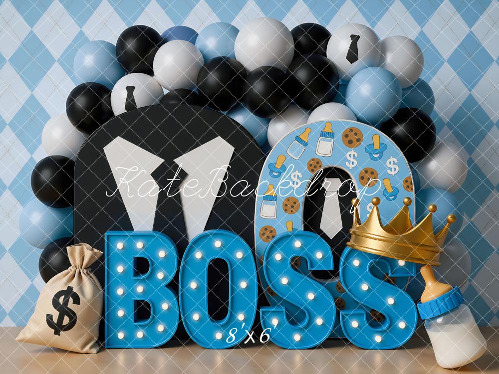 Kate Cake Smash Boss Baby Blue Celebration Backdrop Designed by Mini MakeBelieve