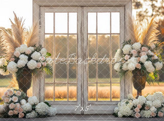 Kate Boho Outdoor Floral Doors Sunset Printed Backdrop Designed by Mini MakeBelieve