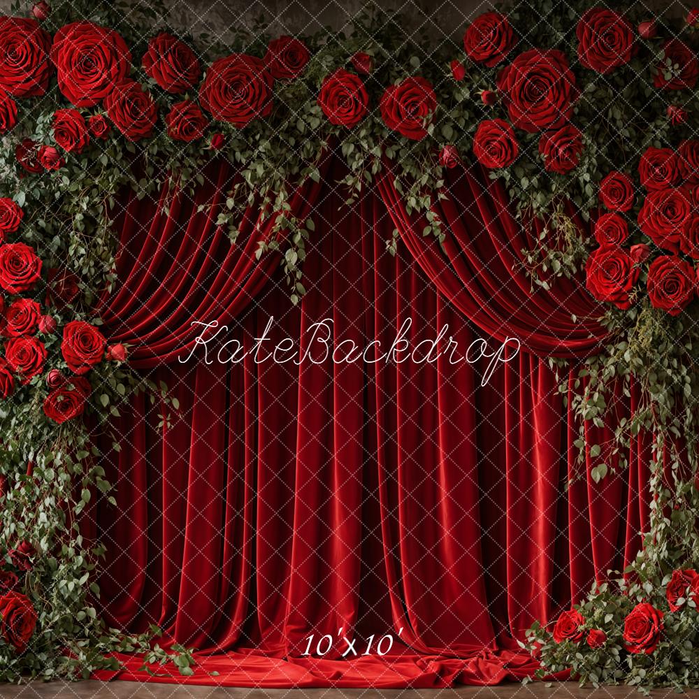 Kate Valentines Red Rose Flower Arch Velvet Curtain Backdrop Designed by Emetselch