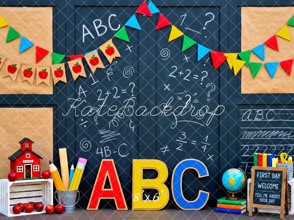 Kate Back To School Blue Chalkboard Bunting ABC Classroom Printed Backdrop Designed by Patty Roberts