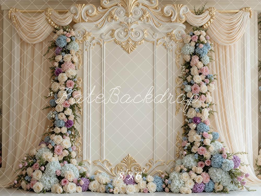 Kate Flower Arch Gold Ornate Wall Backdrop Designed by Mini MakeBelieve