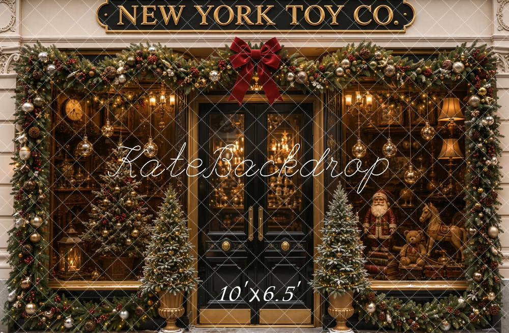 Kate Christmas Vintage Toy Shop Garland Storefront Printed Backdrop Designed by Emetselch