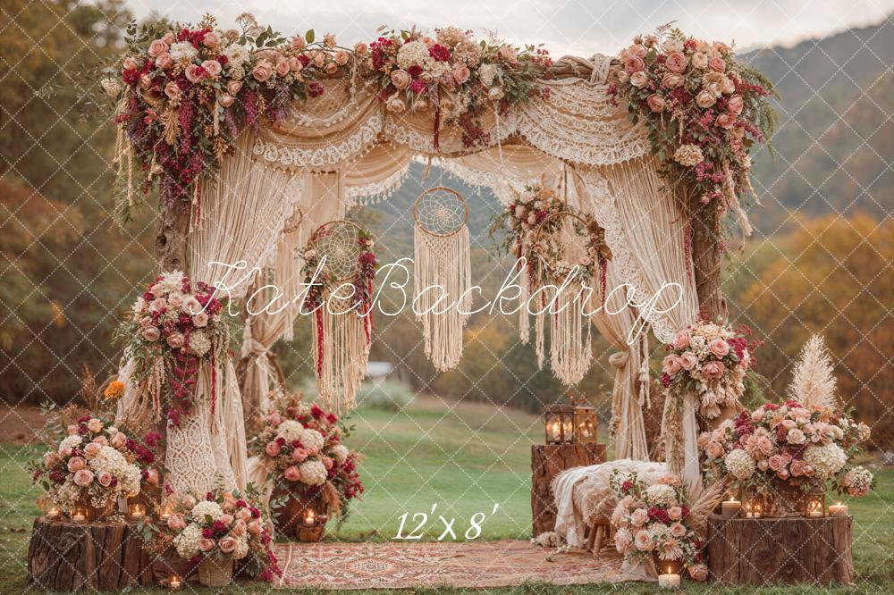 Kate Mother's Day Boho Flower Arch Macrame Lanterns Dreamcatcher Printed Backdrop Designed by Emetselch
