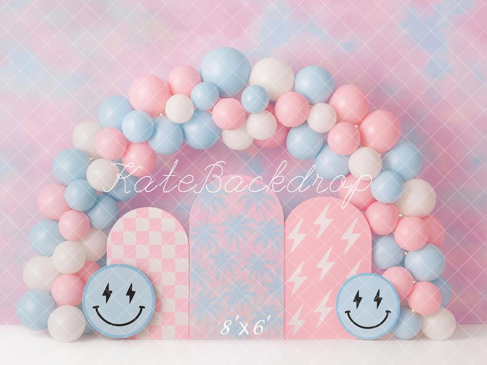Cake Smash Glimlach Gezicht Pastel Ballonboog Foto Achtergrond Designed by Ashley Paul