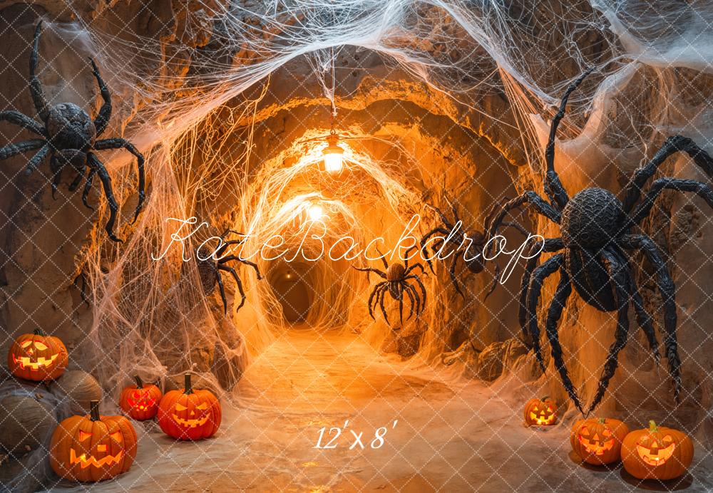 Fondo de Calabazas, Telarañas y Cuevas de Halloween Diseñado por Emetselch
