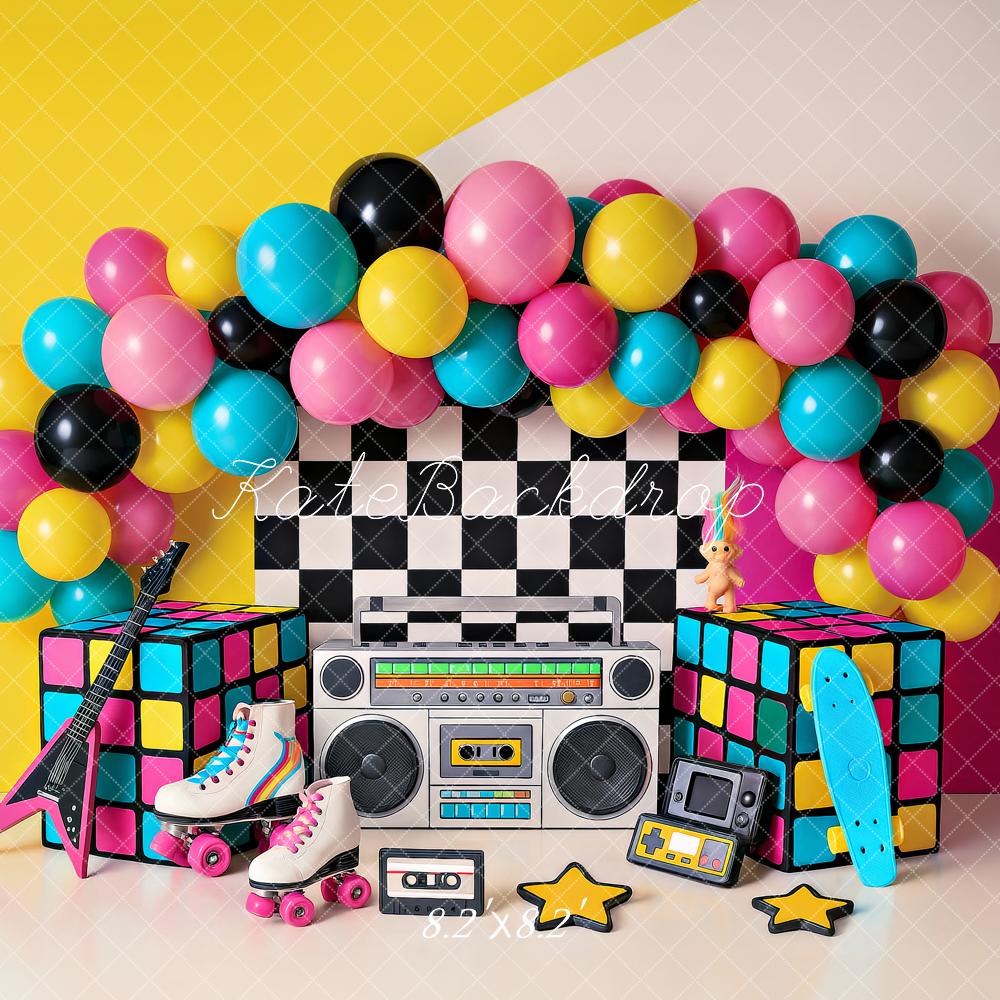 Kate Birthday 90s Retro Party Balloons Boombox Backdrop Designed by Ashley Paul