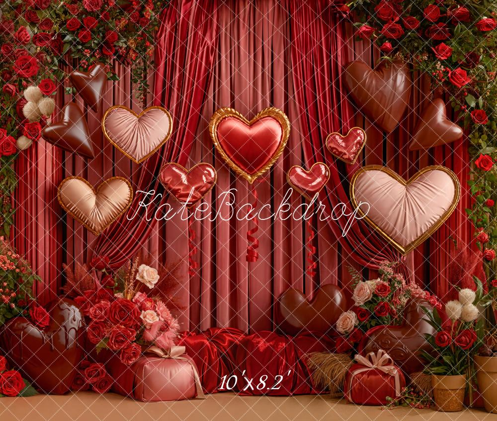 TEST Kate Valentine's Day Heart Balloons Red Roses Curtains Backdrop Designed by Emetselch