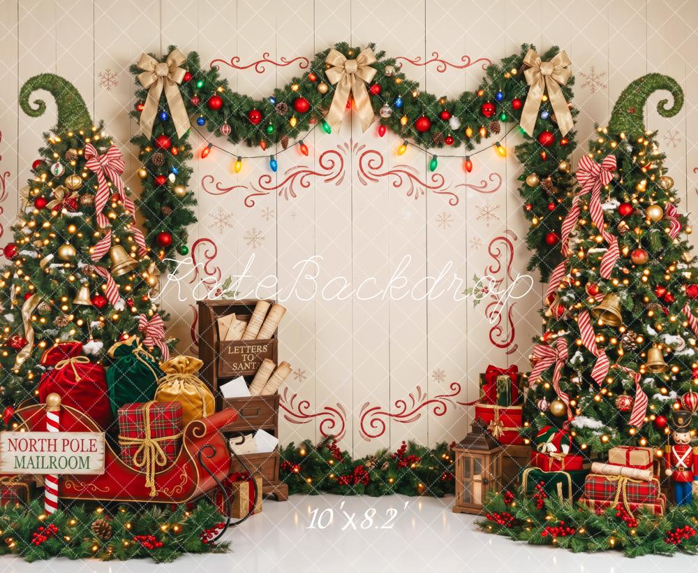 Kate Christmas Tree Fantasy Garland Sleigh Presents Printed Backdrop Designed by Patty Roberts