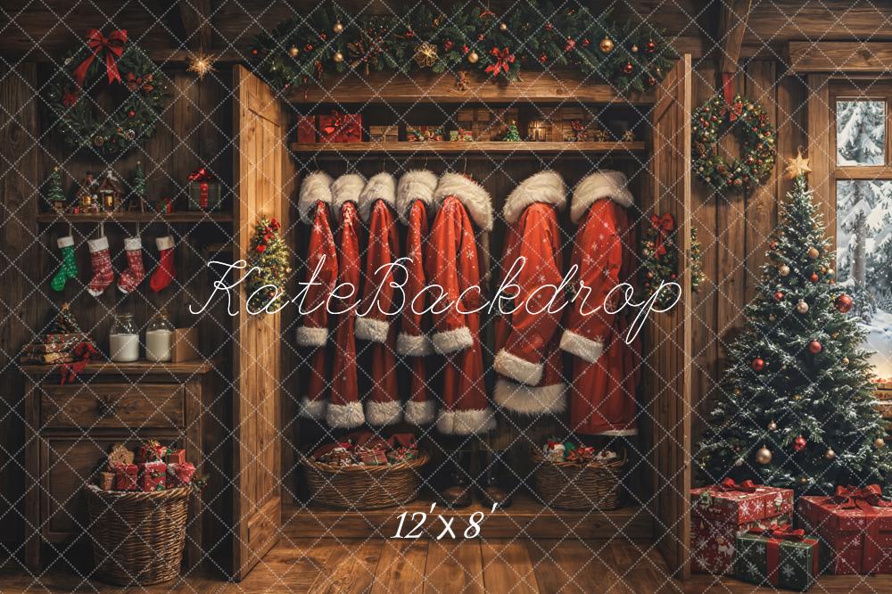 Kate Christmas Santa Closet Tree Wreath Stockings Backdrop Designed by Emetselch