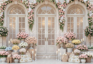 Kate Spring Wedding Flower Arch French Doors Printed Backdrop Designed by Mini MakeBelieve