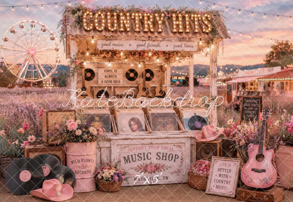 Kate Country Music Festival Sunset Stand Ferris Wheel Pink Printed Backdrop Designed by Ashley Paul