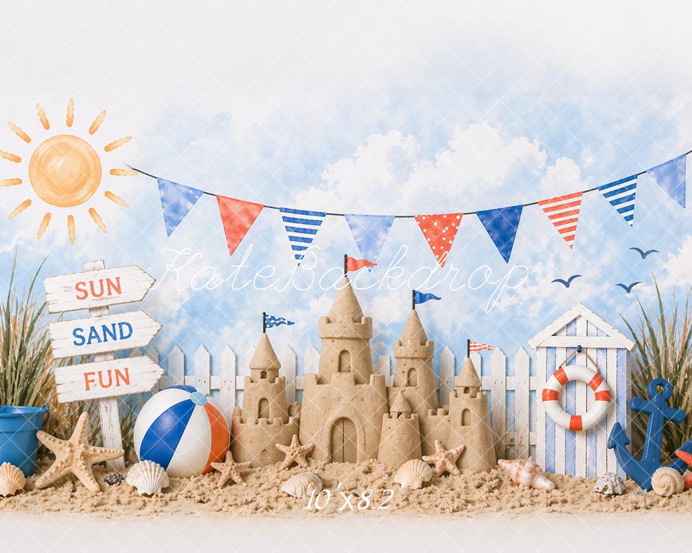 TEST Kate Summer Beach Sandcastle Bunting Seashells Anchor Printed Backdrop Designed by Caitlin Lynch