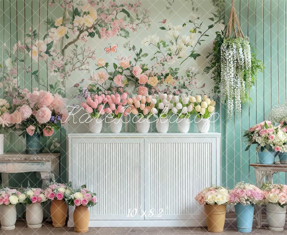 Spring Vintage Floral Cabinet Pastel Backdrop Designed by Mini MakeBelieve