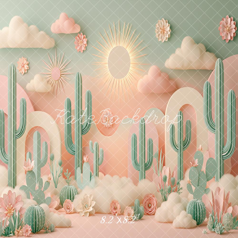 Kate Pastel Paper Cacti Cactus Arches Clouds Flowers Sun Printed Backdrop Designed by Angela Miller