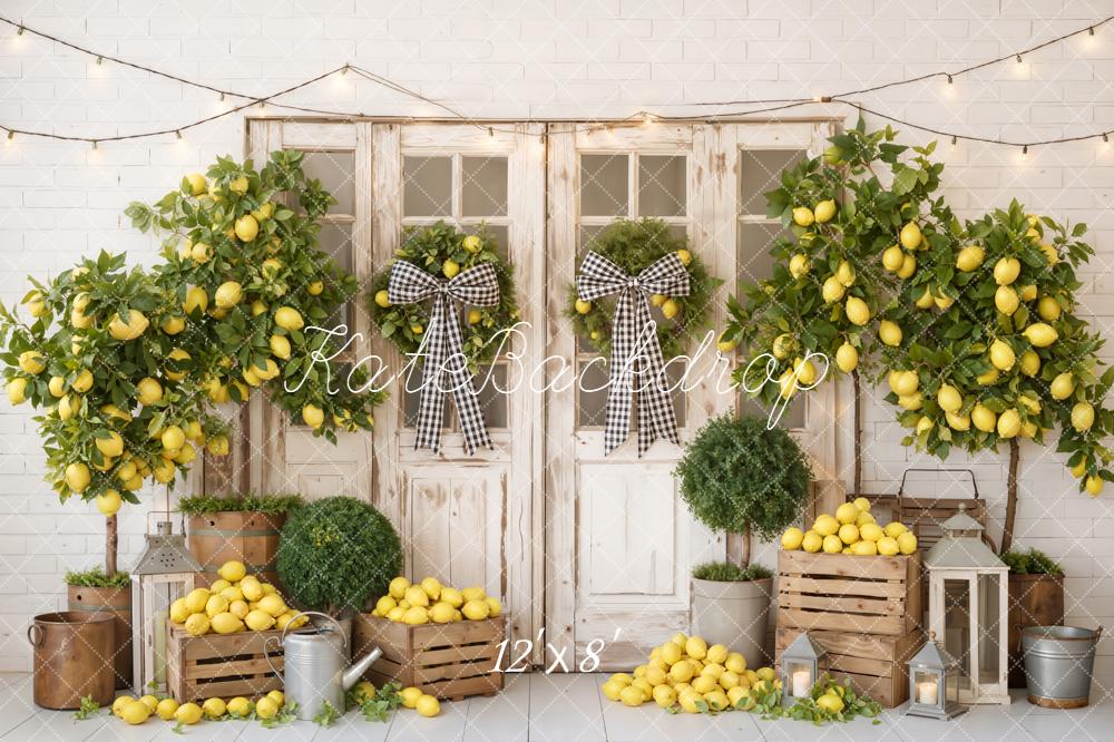 Kate Summer Lemon Tree Rustic Doors Crates Lanterns Printed Backdrop Designed by Emetselch