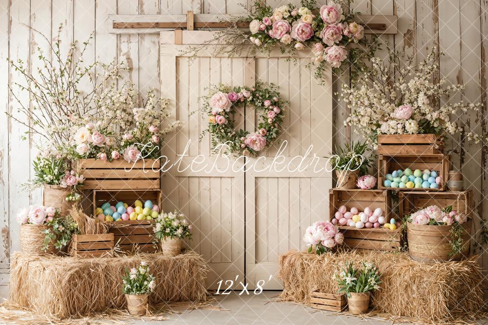 Kate Easter Spring White Barn Door Flowers Eggs Wood Crates Backdrop Designed by Emetselch