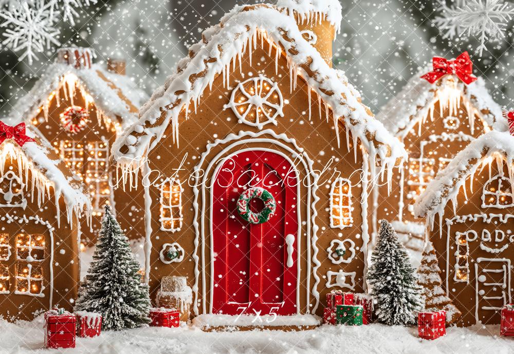 Festive Gingerbread Holiday Village Backdrop
