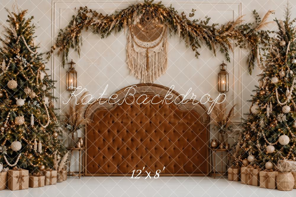 Kate Christmas Trees Boho Headboard Dreamcatcher Garland Printed Backdrop Designed by Ashley Paul