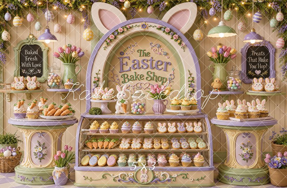 Kate Easter Bake Shop Floral Display Bunny Ears Eggs Printed Backdrop Designed by Chain Photography