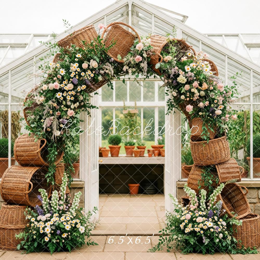 Kate Spring Flower Arch Wicker Baskets Greenhouse Backdrop Designed by Patty Roberts