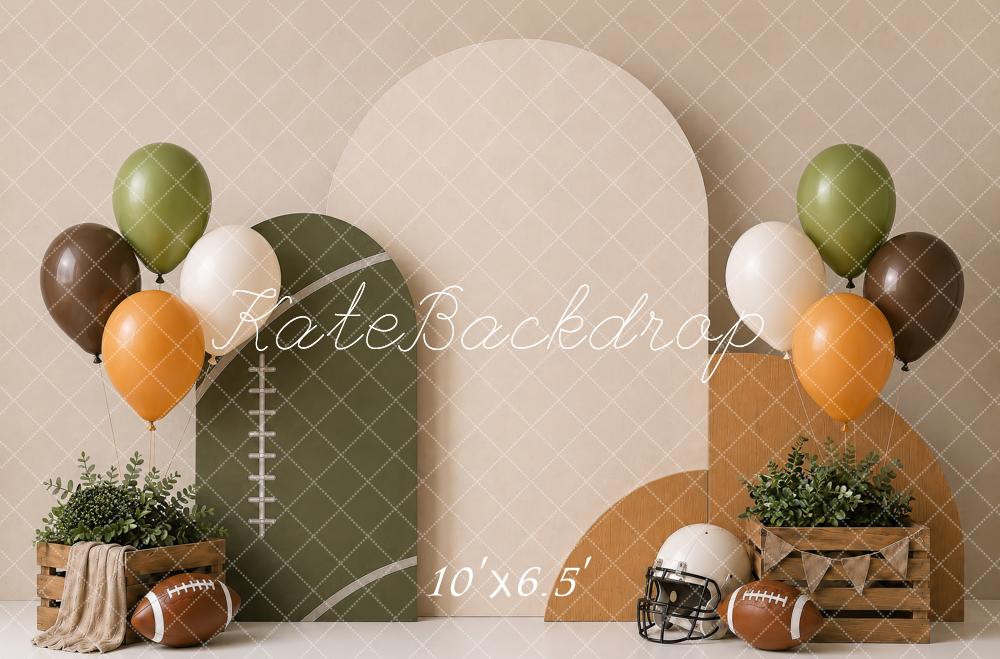 Kate Cake Smash Football Sports Arch Balloons Printed Backdrop Designed by Shutter Swan Studios