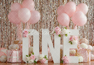 Kate Pink One Cake Smash Balloons Flowers Printed Backdrop Designed by Emetselch